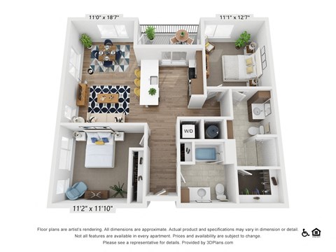 Floor plan for 2 beds, 2 baths, 1081 sqft